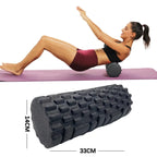 Foam roller in uso sotto la schiena, dimensioni 33 × 14 cm
